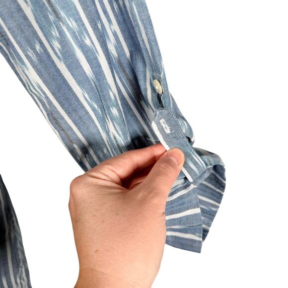 Pure J Jill Top Womens XS Blue Ikat Button Up Convertible Long Sleeve Tunic - Picture 5 of 8